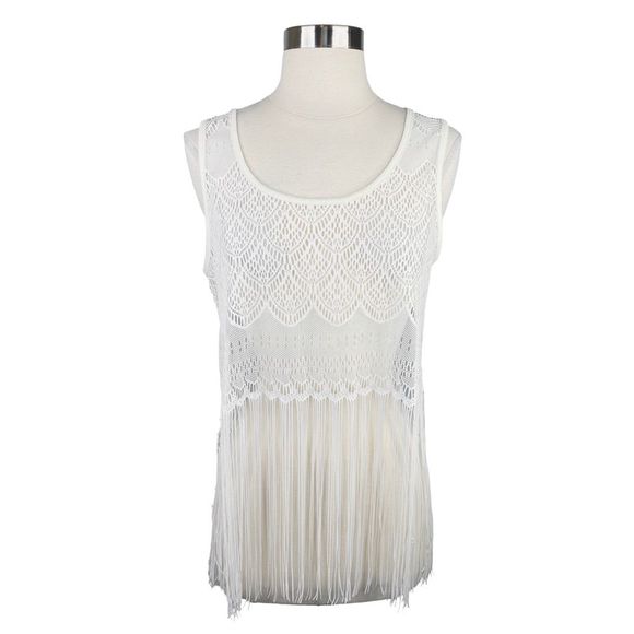 BONGO Festival White Lace Fringe Tank Top - Size Large - Picture 1 of 5